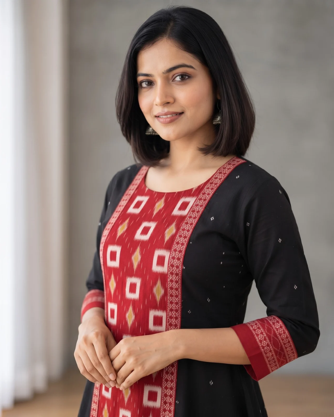 Rudrani, Black & Red Sambalpuri Handloom Cotton Gown