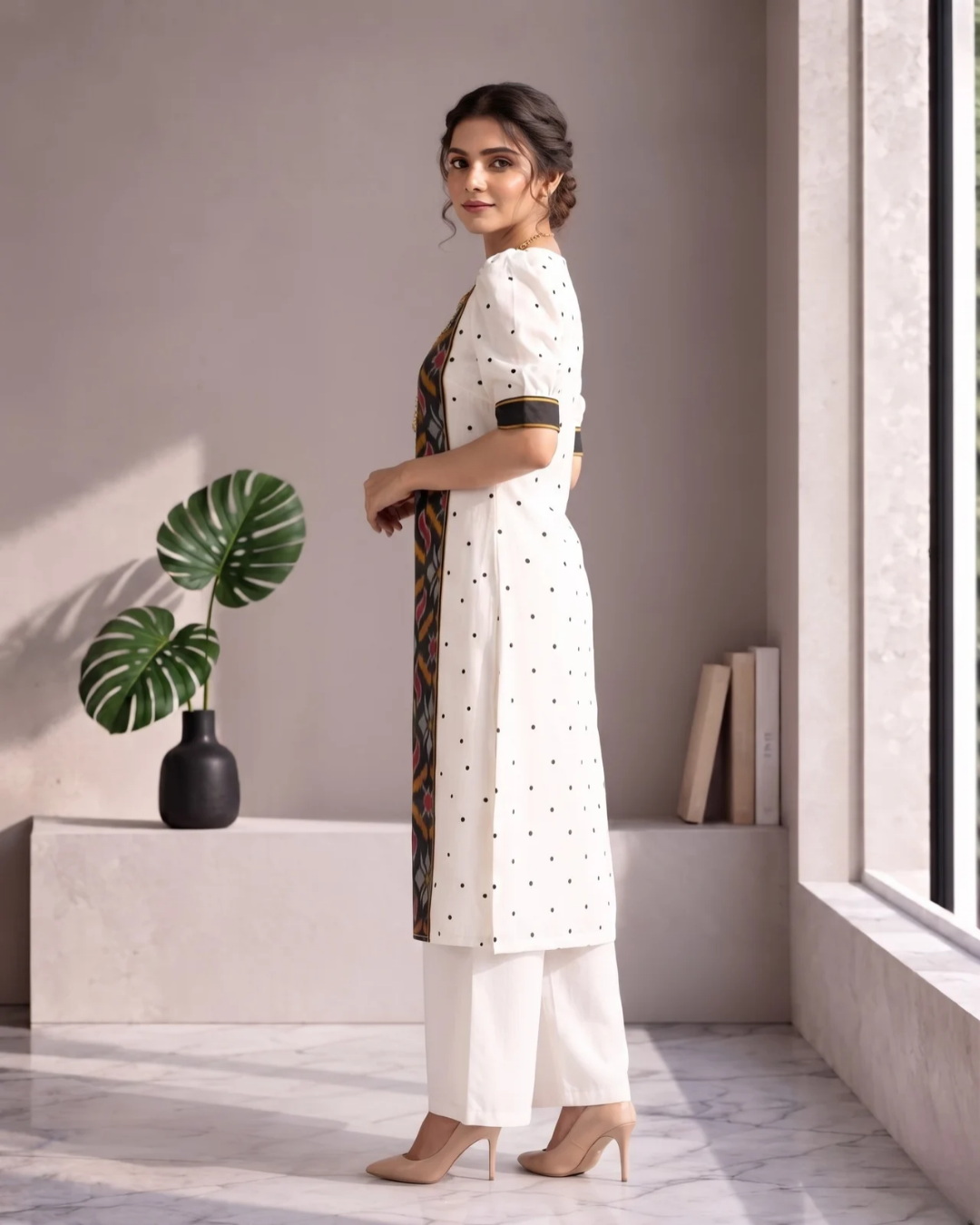 Ishani, Black & White Sambalpuri Handloom Cotton Kurti