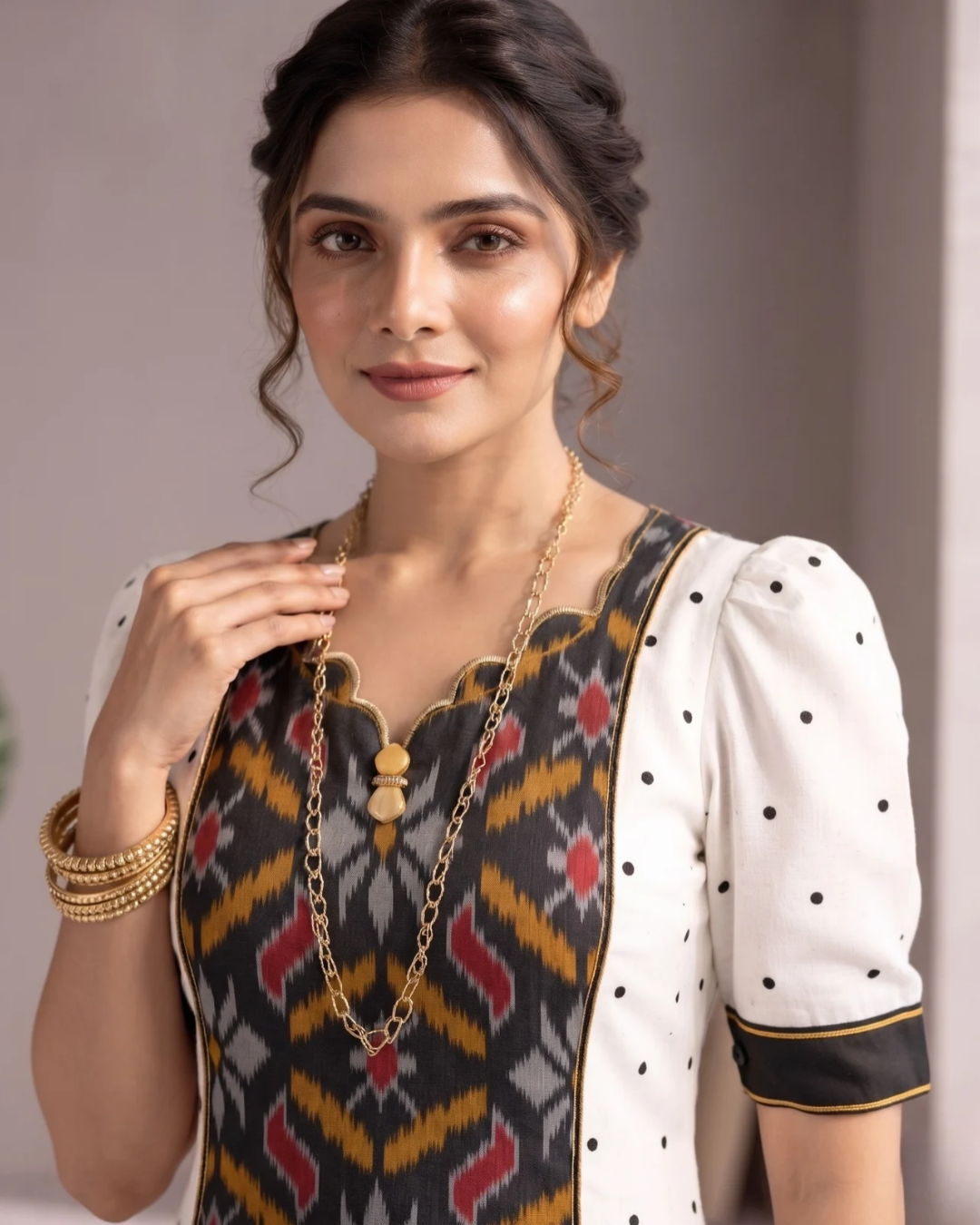 Ishani, Black & White Sambalpuri Handloom Cotton Kurti