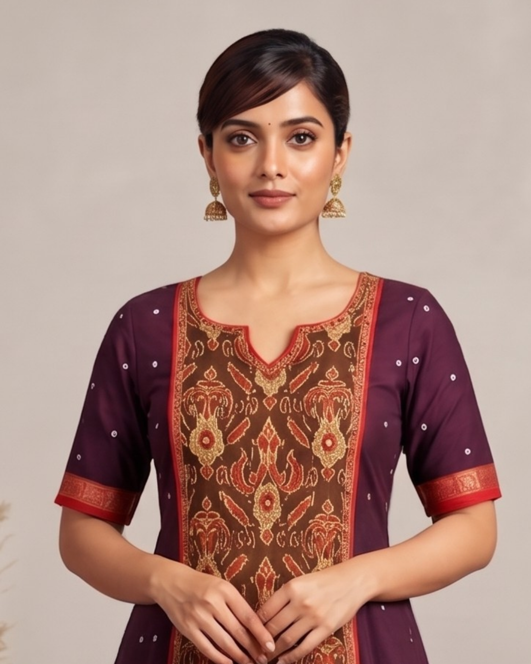 Vaidehi, Plum Purple & Red Sambalpuri Handloom Cotton Gown