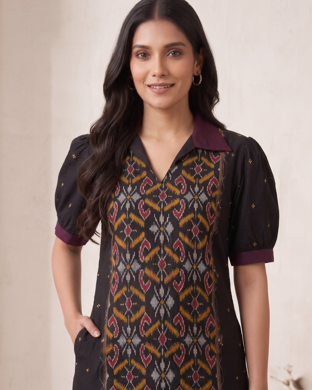Aarohi Black and Wine Handloom Cotton Kurti
