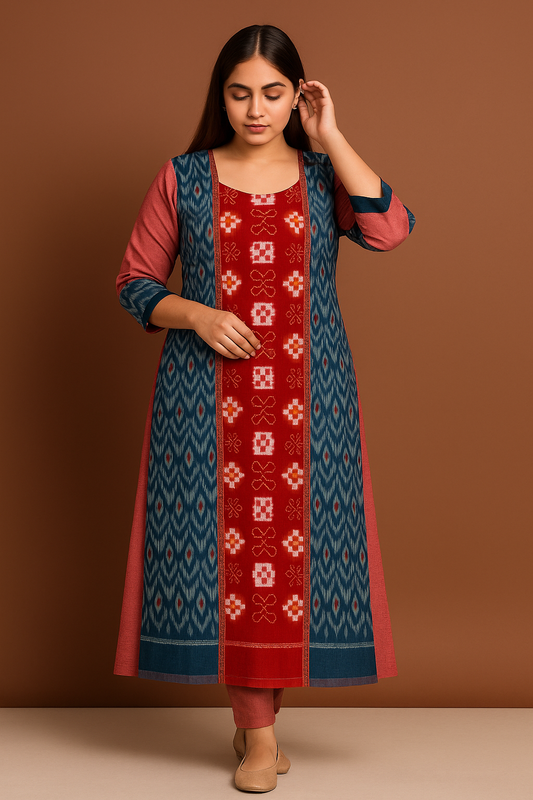 Sambalpuri Rust & Teal Handloom Kurti