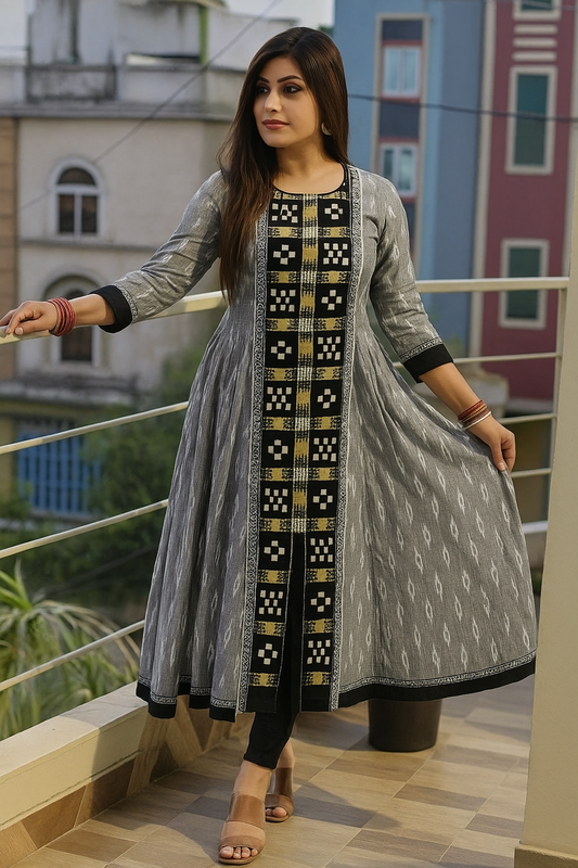 Sambalpuri Handloom Grey Long Kurti Set