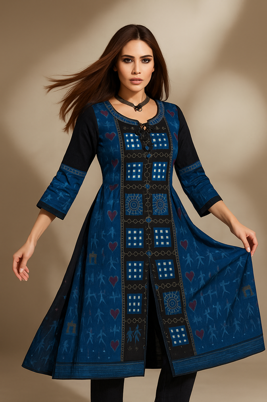 Handloom Cotton Patchwork Kurti Set