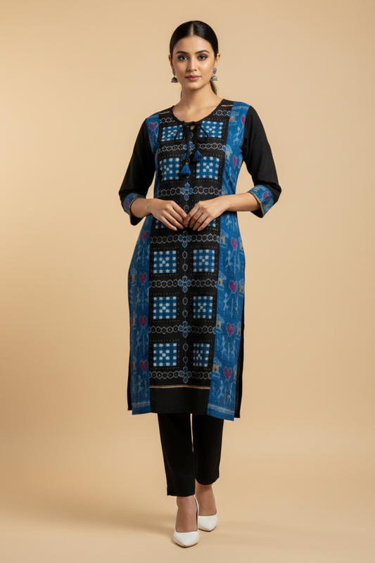 Handloom Cotton Patchwork Kurti Set