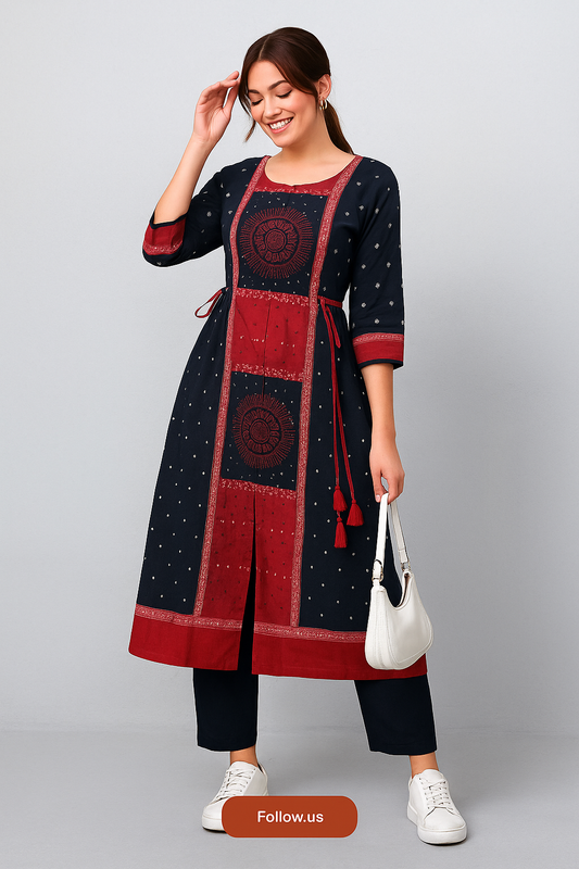 Sambalpuri Royal Maroon and Black Art Kurti