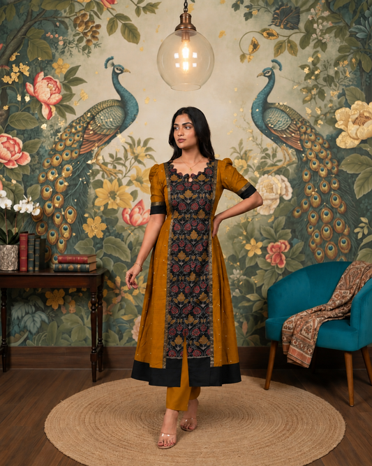 Mayurika Mustard Yellow Sambalpuri Handloom Gown