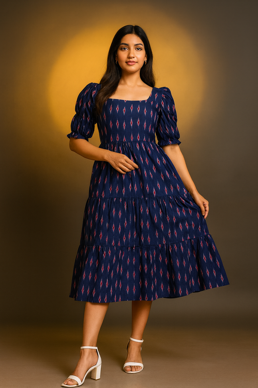 Neelika – Sambalpuri Ikat Cotton Midi Dress