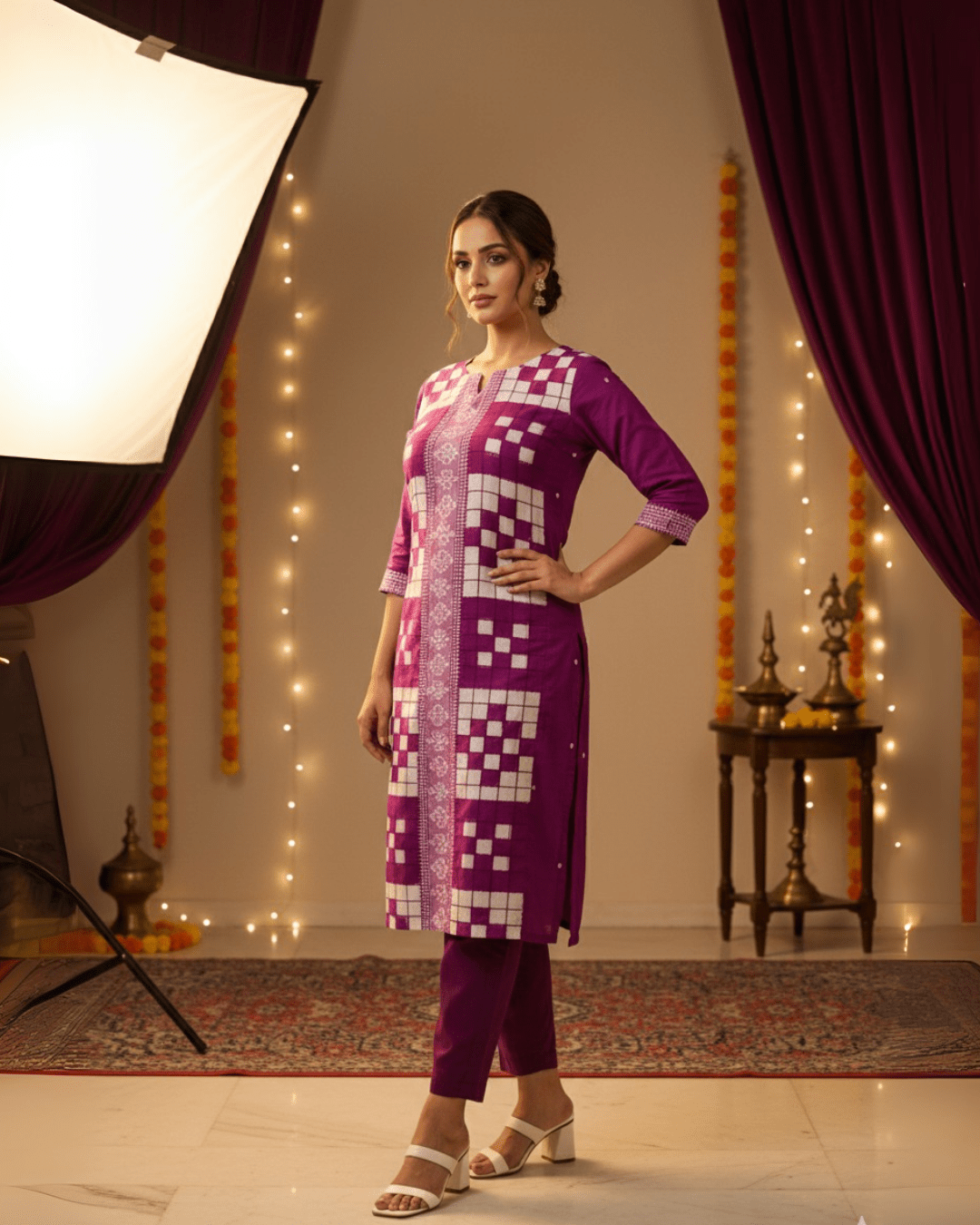 Varnika Handwoven Sambalpuri Cotton Kurti Set - PINDHAN