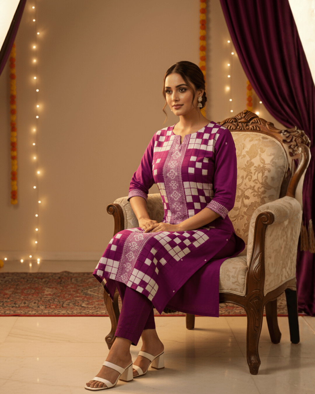 Varnika Handwoven Sambalpuri Cotton Kurti Set - PINDHAN