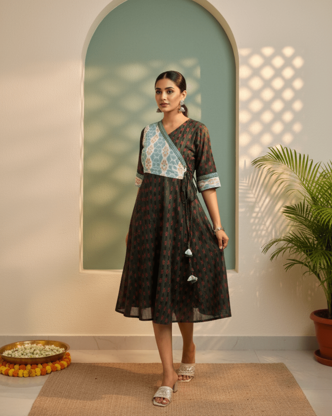 Taraangi Handwoven Sambalpuri Wrap Midi Dress - PINDHAN