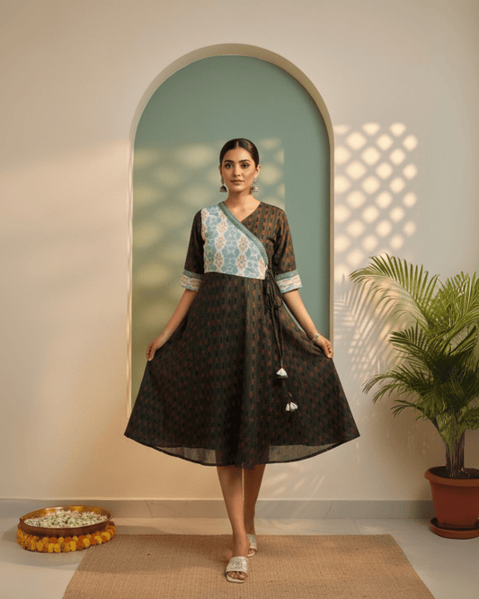 Taraangi Handwoven Sambalpuri Wrap Midi Dress - PINDHAN