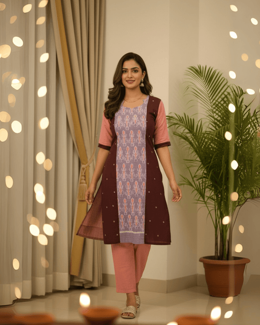 Vamika Handwoven Sambalpuri Cotton Kurti Set - PINDHAN