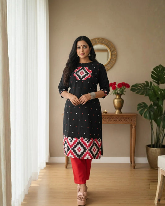 Nysa, Black & Red Sambalpuri Handwoven Cotton Kurti