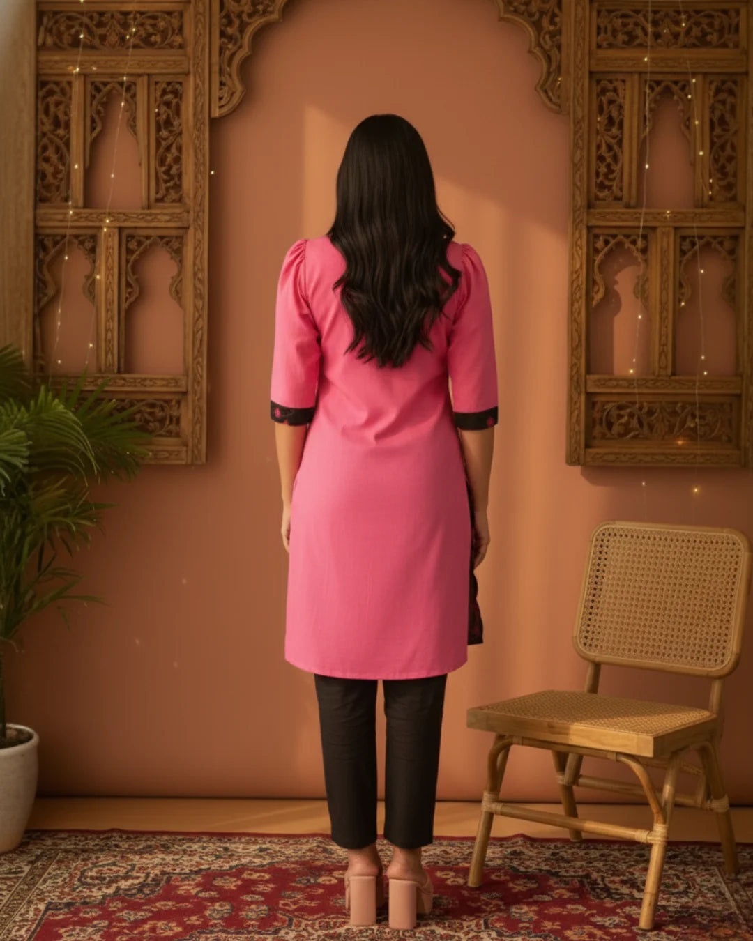 Rekha, Pink & Black Sambalpuri Handwoven Cotton Kurti