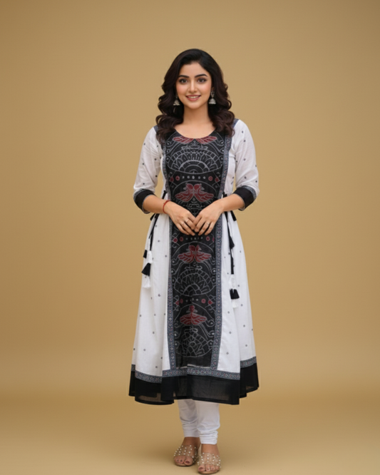 Aarini, Black & White Sambalpuri Handwoven Cotton Gown