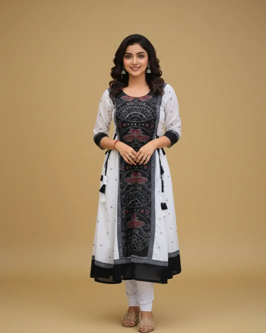 Aarini, Black & White Sambalpuri Handwoven Cotton Gown