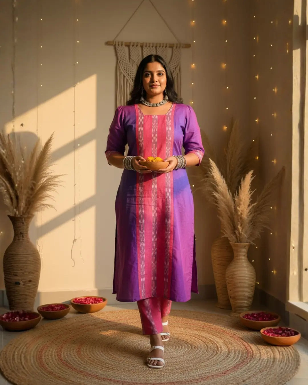 Meera Purple & Pink Sambalpuri Handwoven Cotton Kurta Set