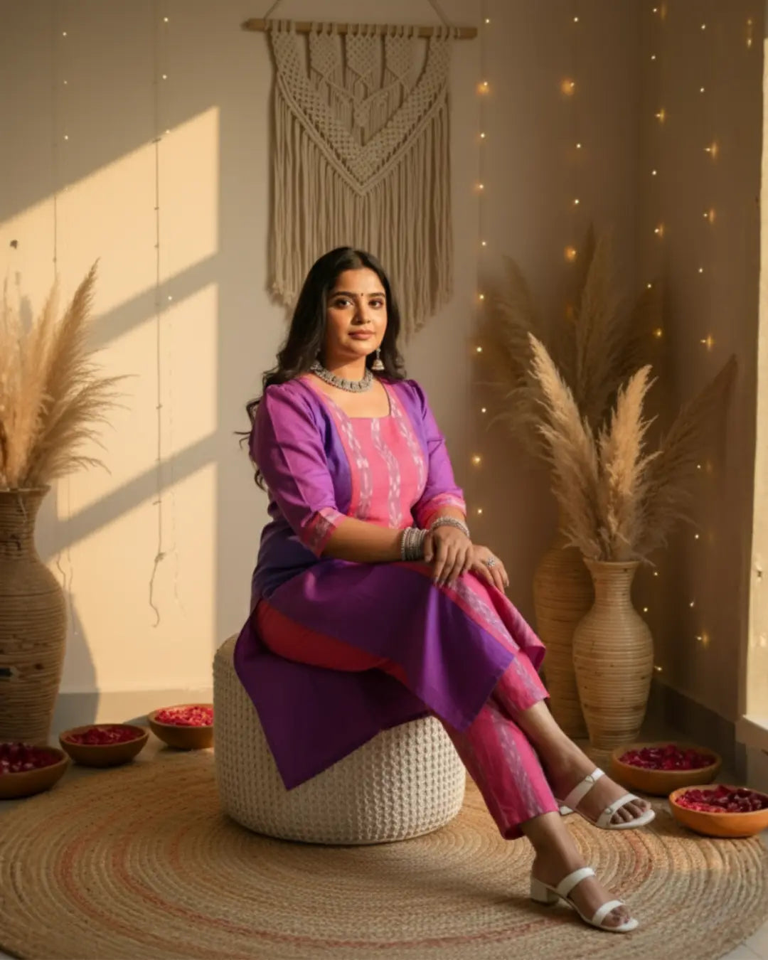 Meera Purple & Pink Sambalpuri Handwoven Cotton Kurta Set