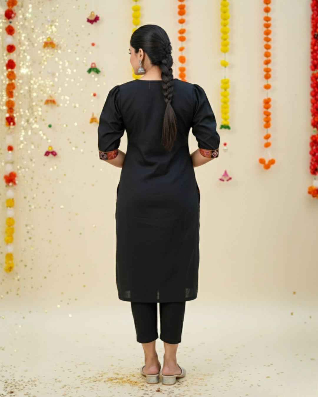 Ishani Black & Rust Sambalpuri Handwoven Cotton Kurta Set