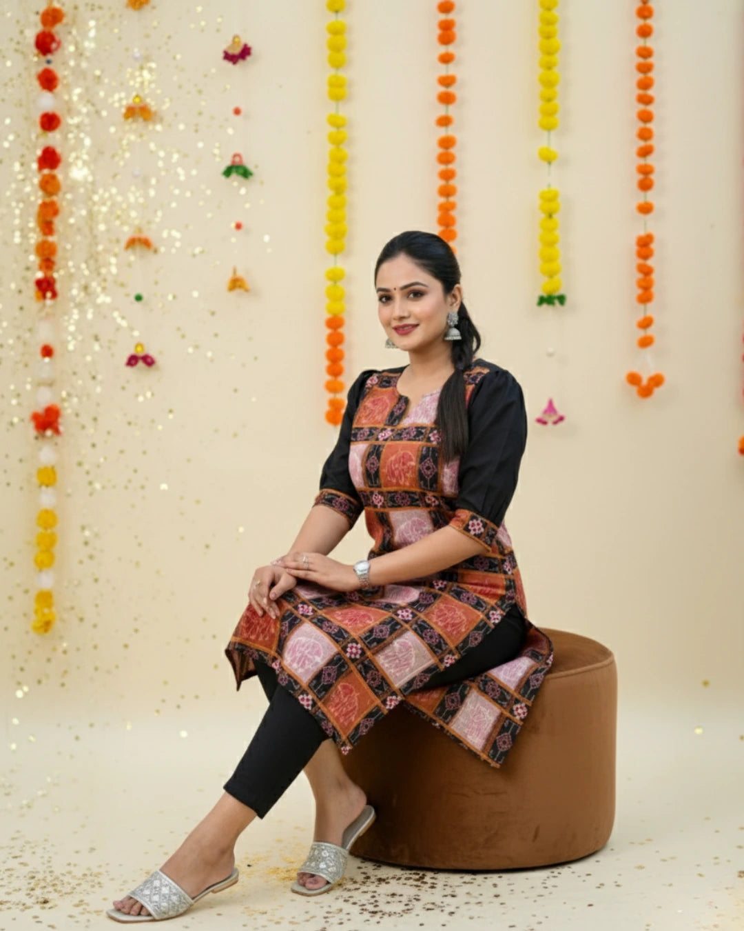 Ishani Black & Rust Sambalpuri Handwoven Cotton Kurta Set