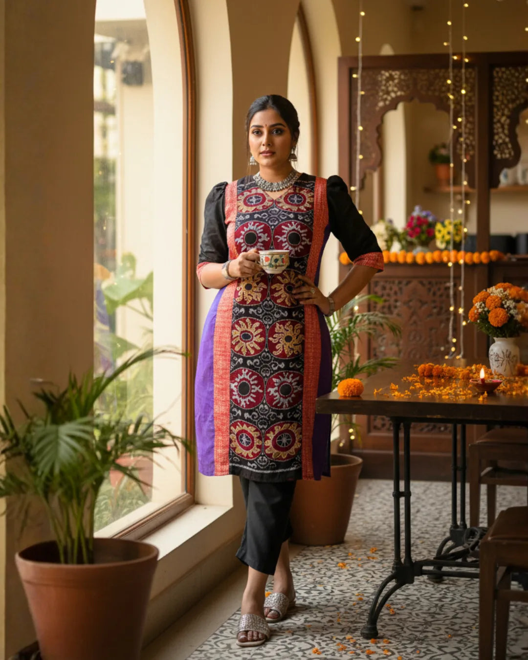 Charvi Black & Red Sambalpuri Handwoven Cotton Kurta Set