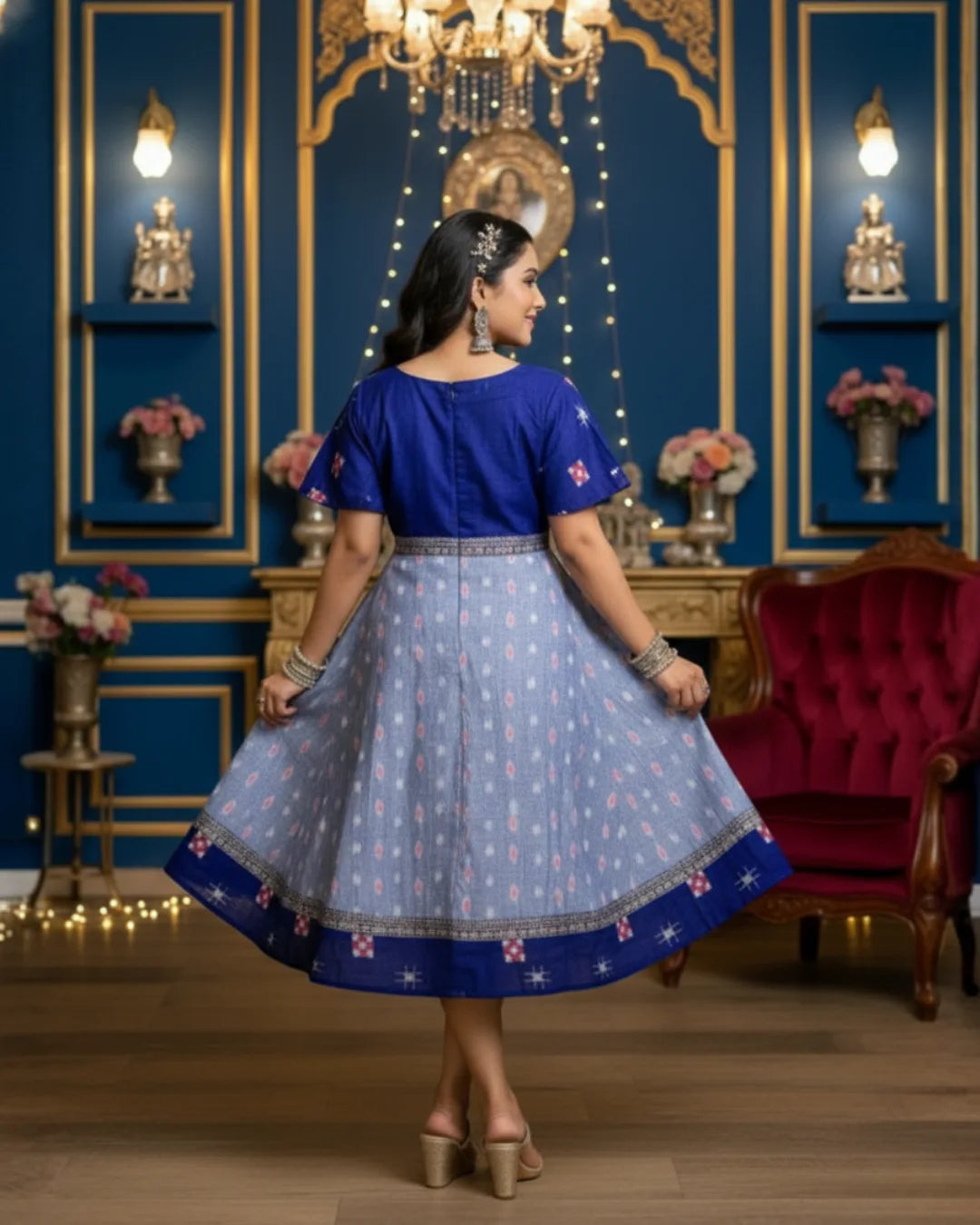 Anvika Blue Sambalpuri Handwoven Cotton Gown