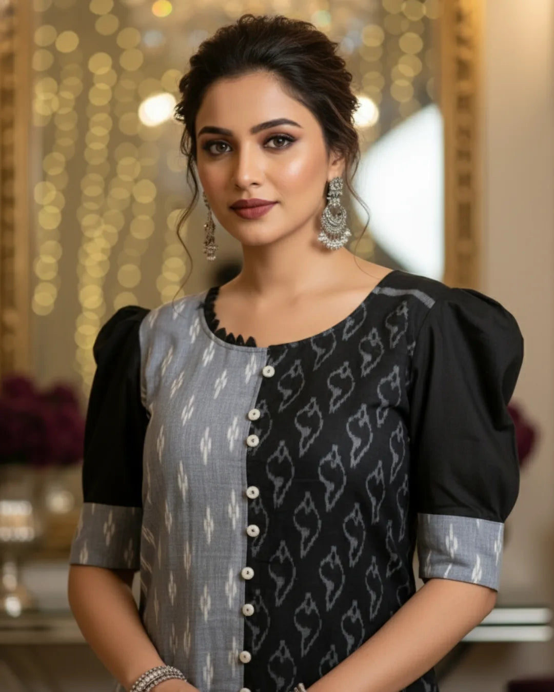 Nihira Black & Grey Sambalpuri Cotton Kurti