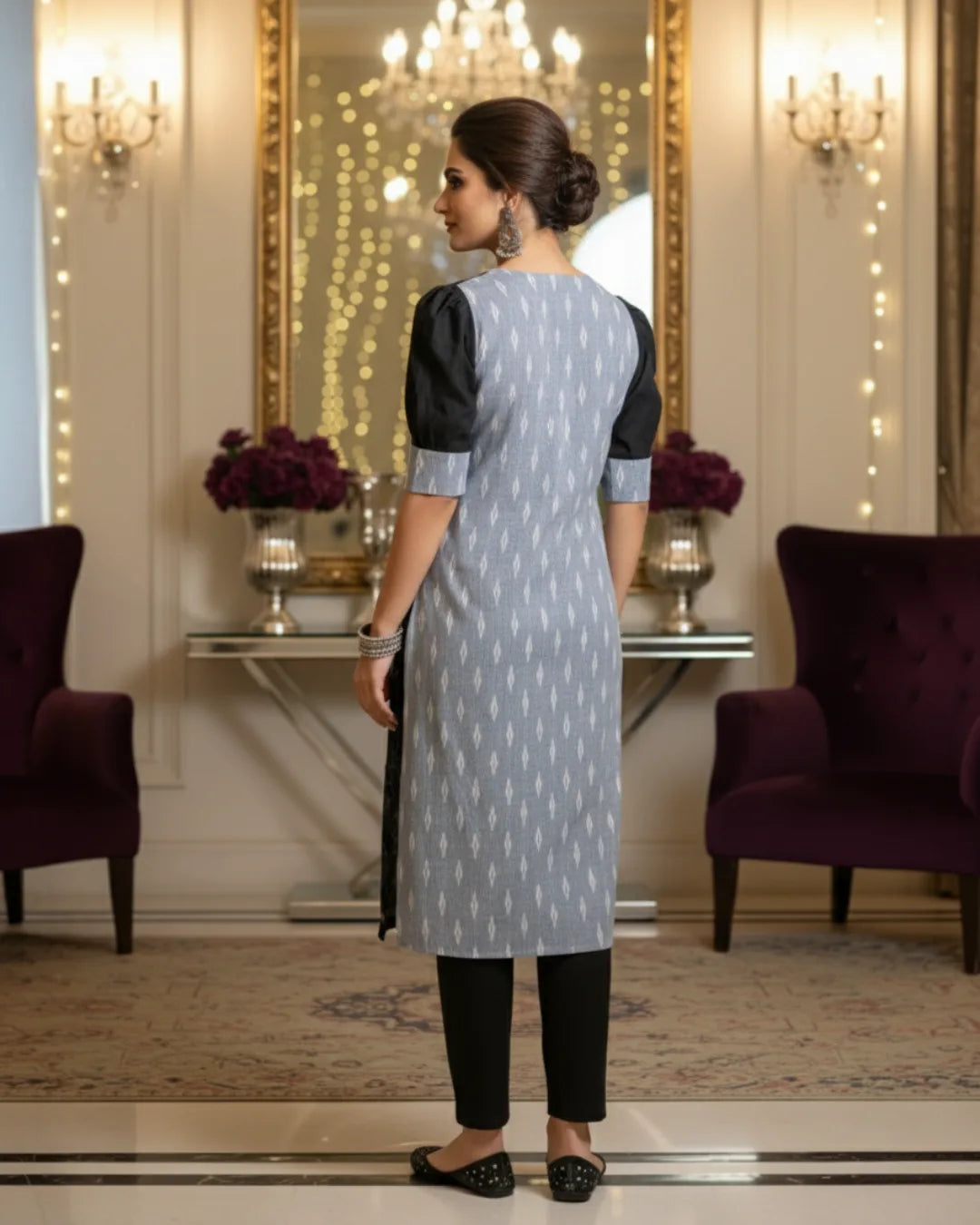 Nihira Black & Grey Sambalpuri Cotton Kurti