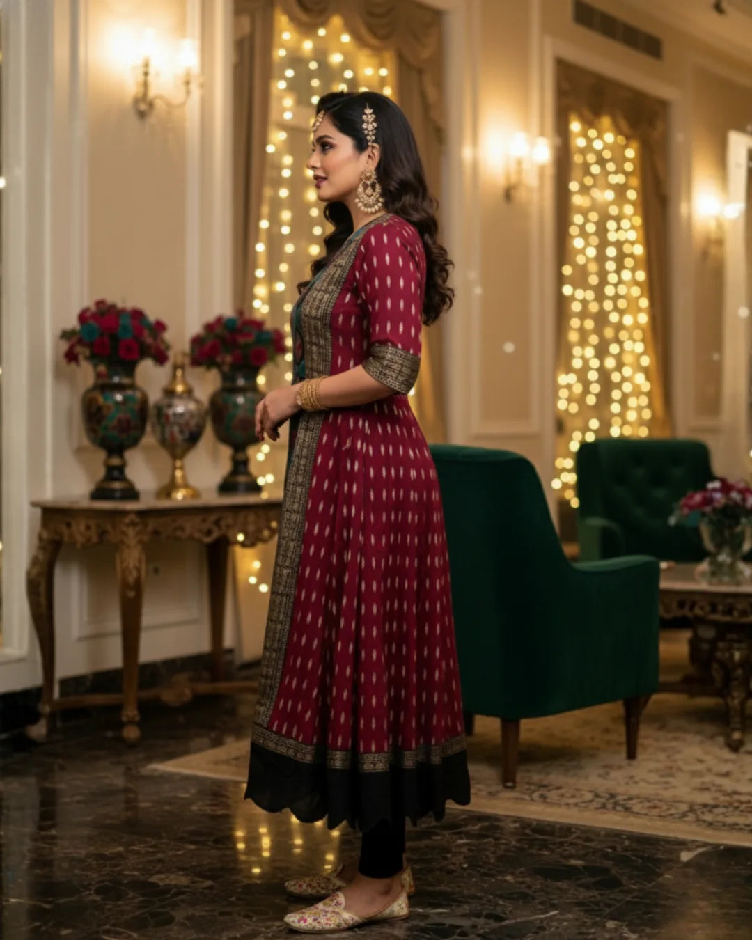 Tanira Maroon & Teal Sambalpuri Handwoven Kurti