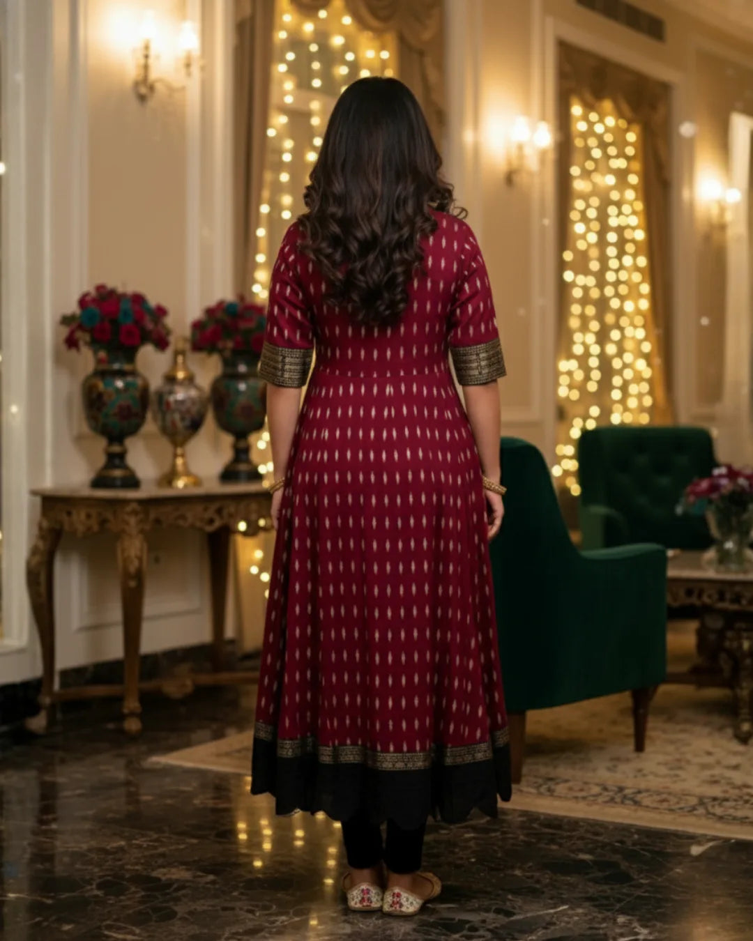 Tanira Maroon & Teal Sambalpuri Handwoven Kurti