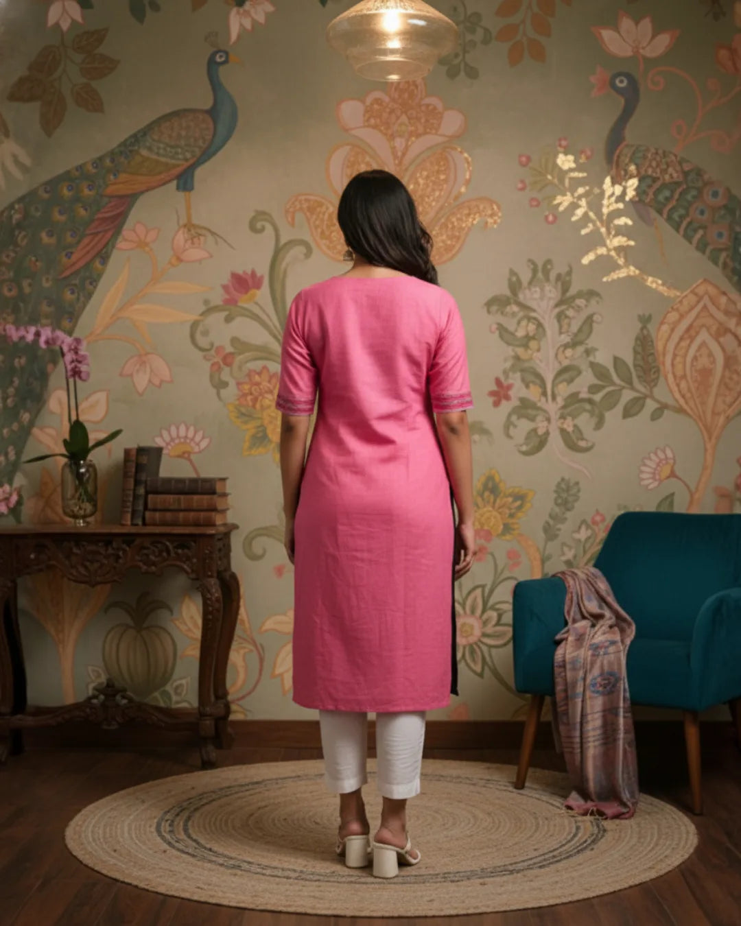 Aarika Pink & Navy Sambalpuri Cotton Kurti