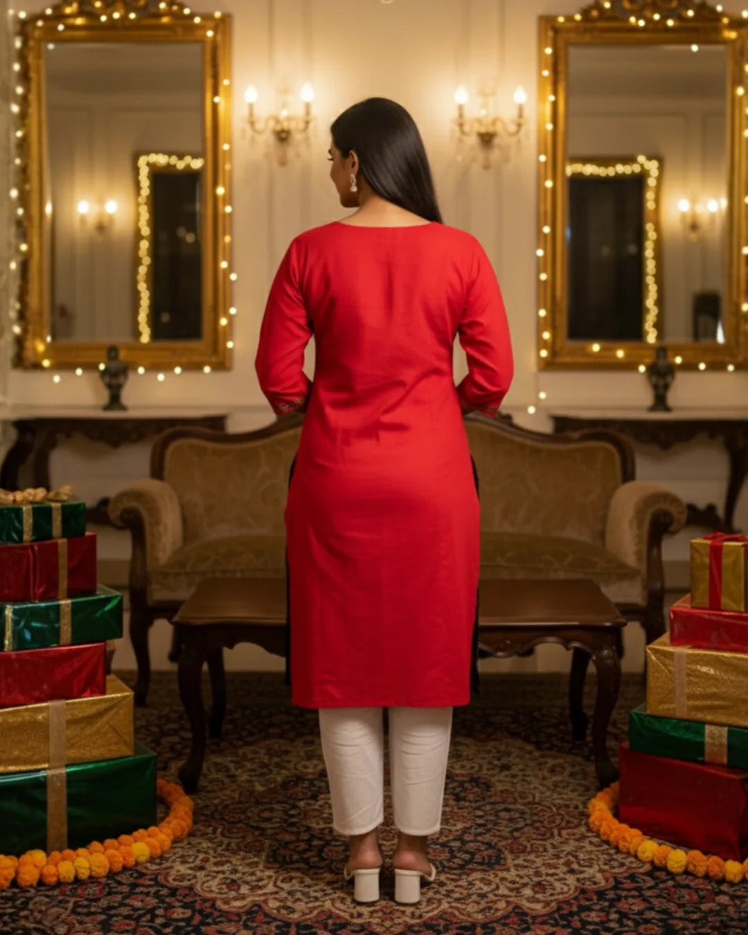 Pranika Red & Black Sambalpuri Cotton Kurti