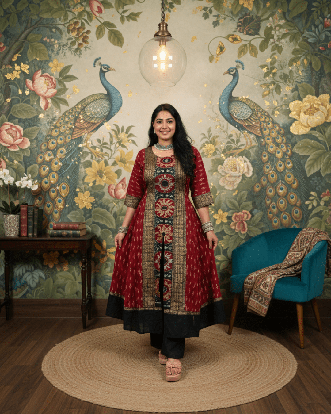 Nayantara Sambalpuri Crimson Black Gown - PINDHAN