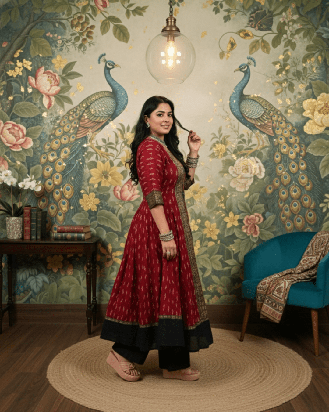 Nayantara Sambalpuri Crimson Black Gown - PINDHAN