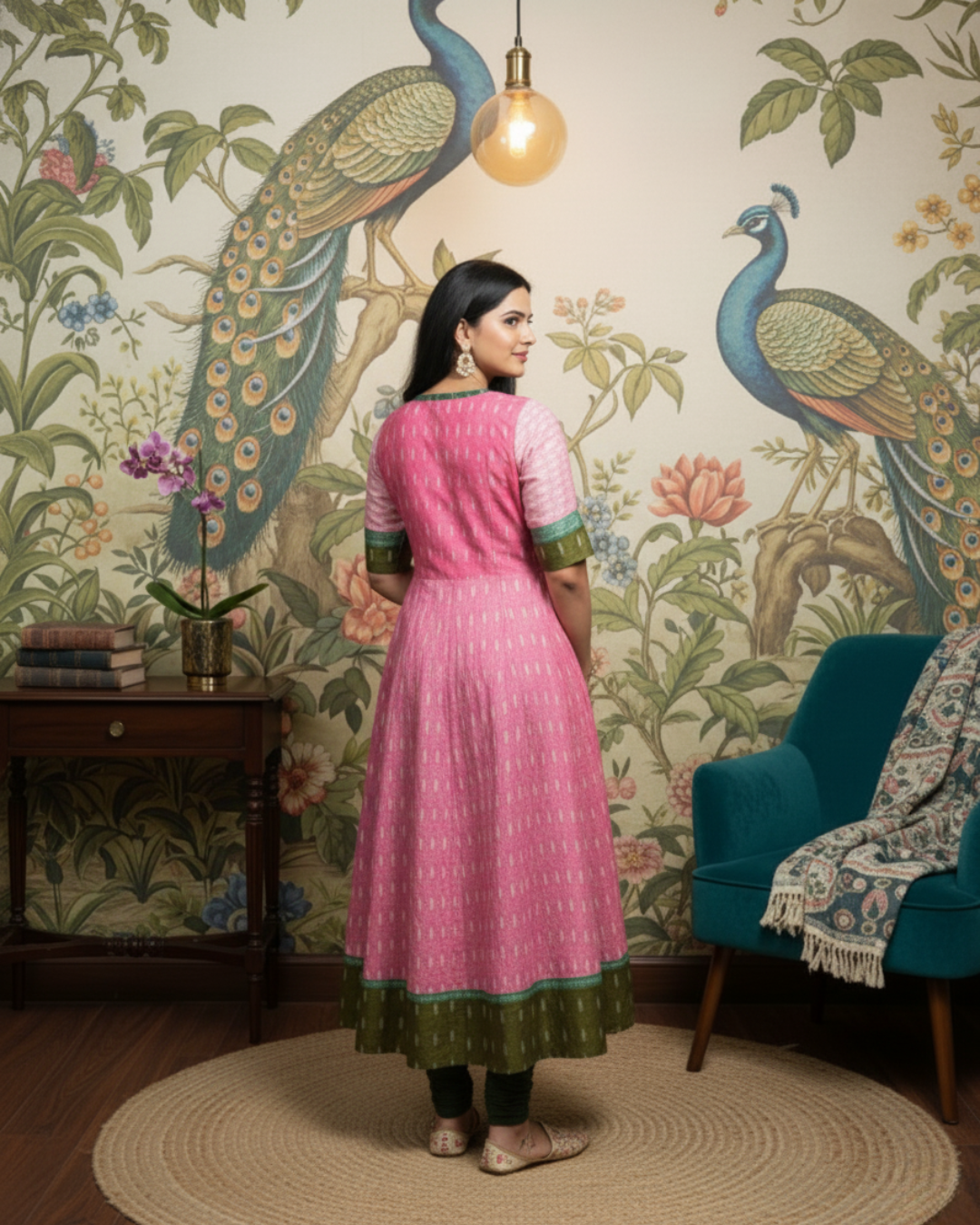 Yashika Pink & Green Sambalpuri Cotton Gown