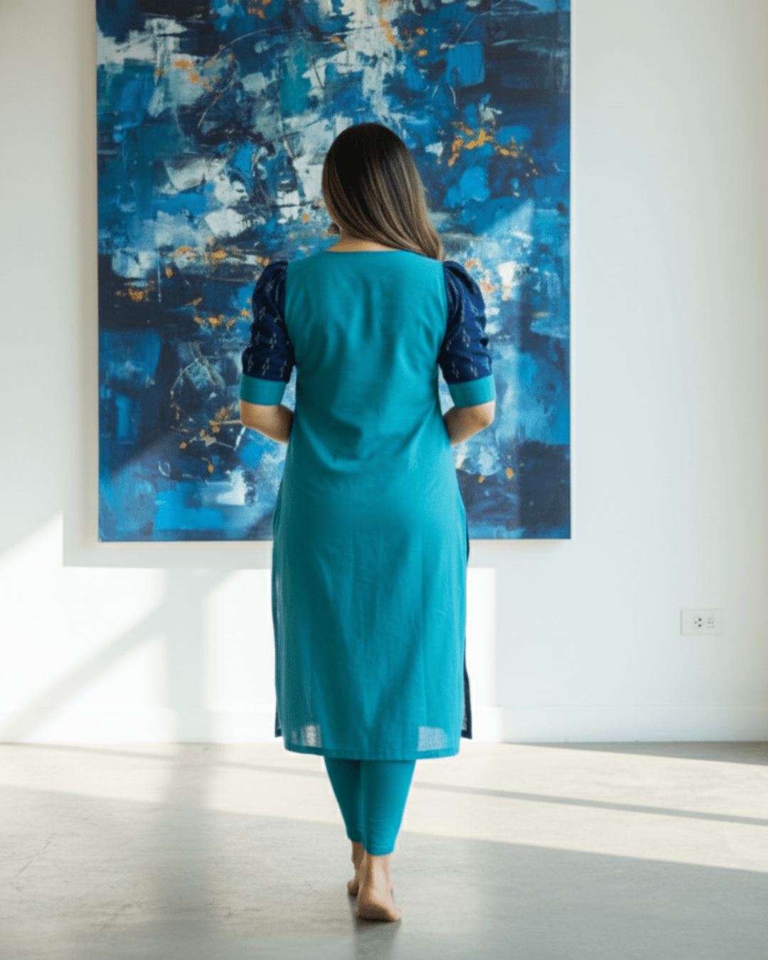 Chitra Saura Art Teal & Navy Sambalpuri Kurti - PINDHAN