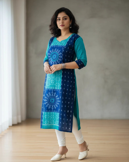 Vanya Black & Blue Tribal Art Sambalpuri Kurti
