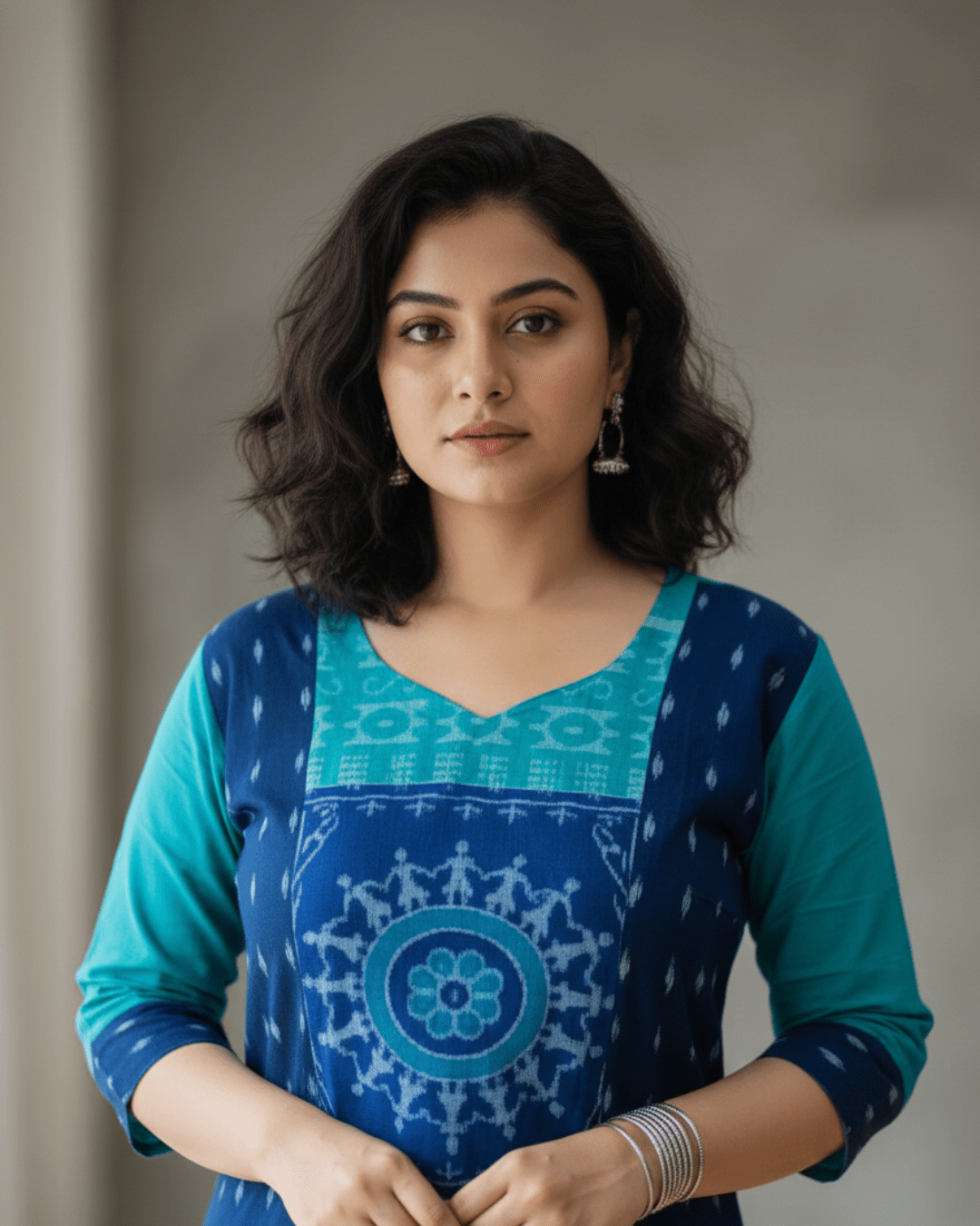 Vanya Black & Blue Tribal Art Sambalpuri Kurti - PINDHAN