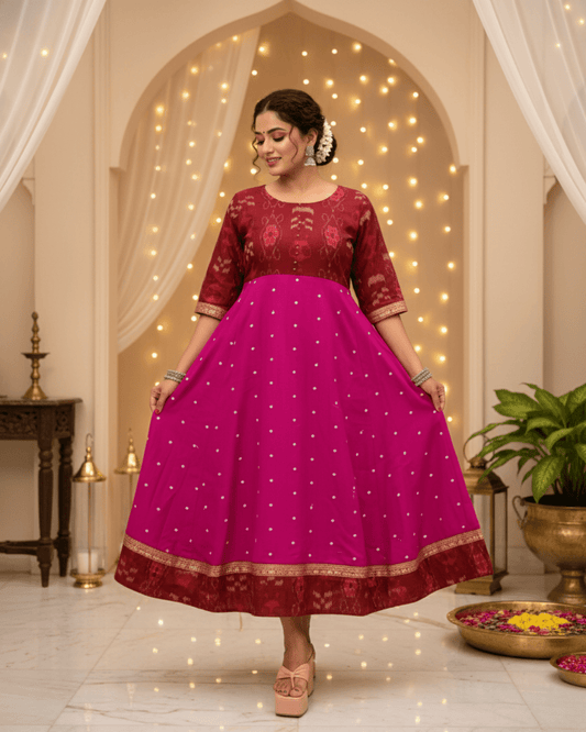 Kanika Handwoven Magenta & Maroon Sambalpuri Festive Gown - PINDHAN