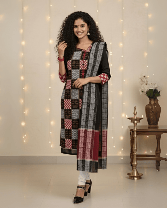 Kavyanjali – Sambalpuri Handwoven Kurti with Dupatta Set - PINDHAN