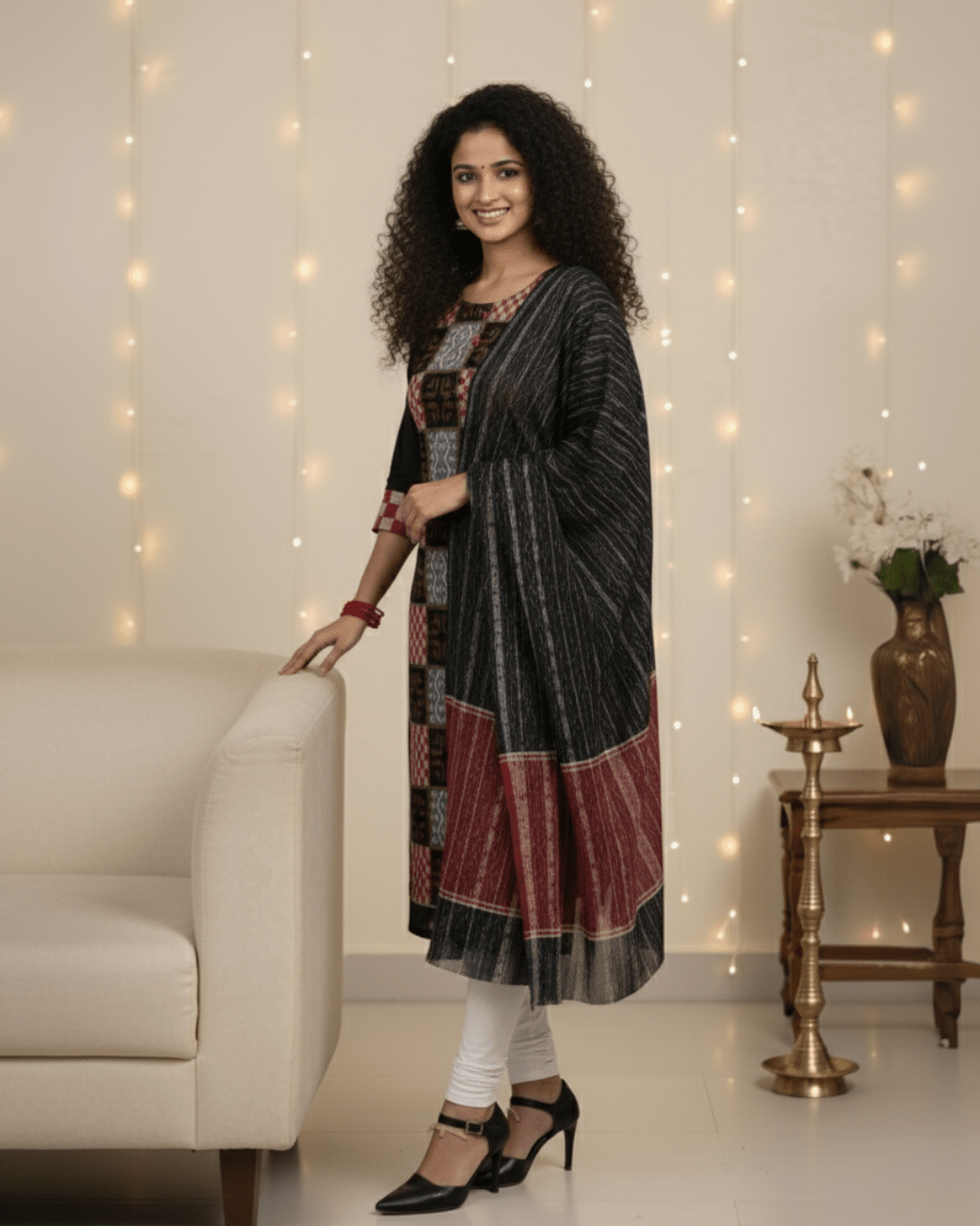 Kavyanjali – Sambalpuri Handwoven Kurti with Dupatta Set - PINDHAN