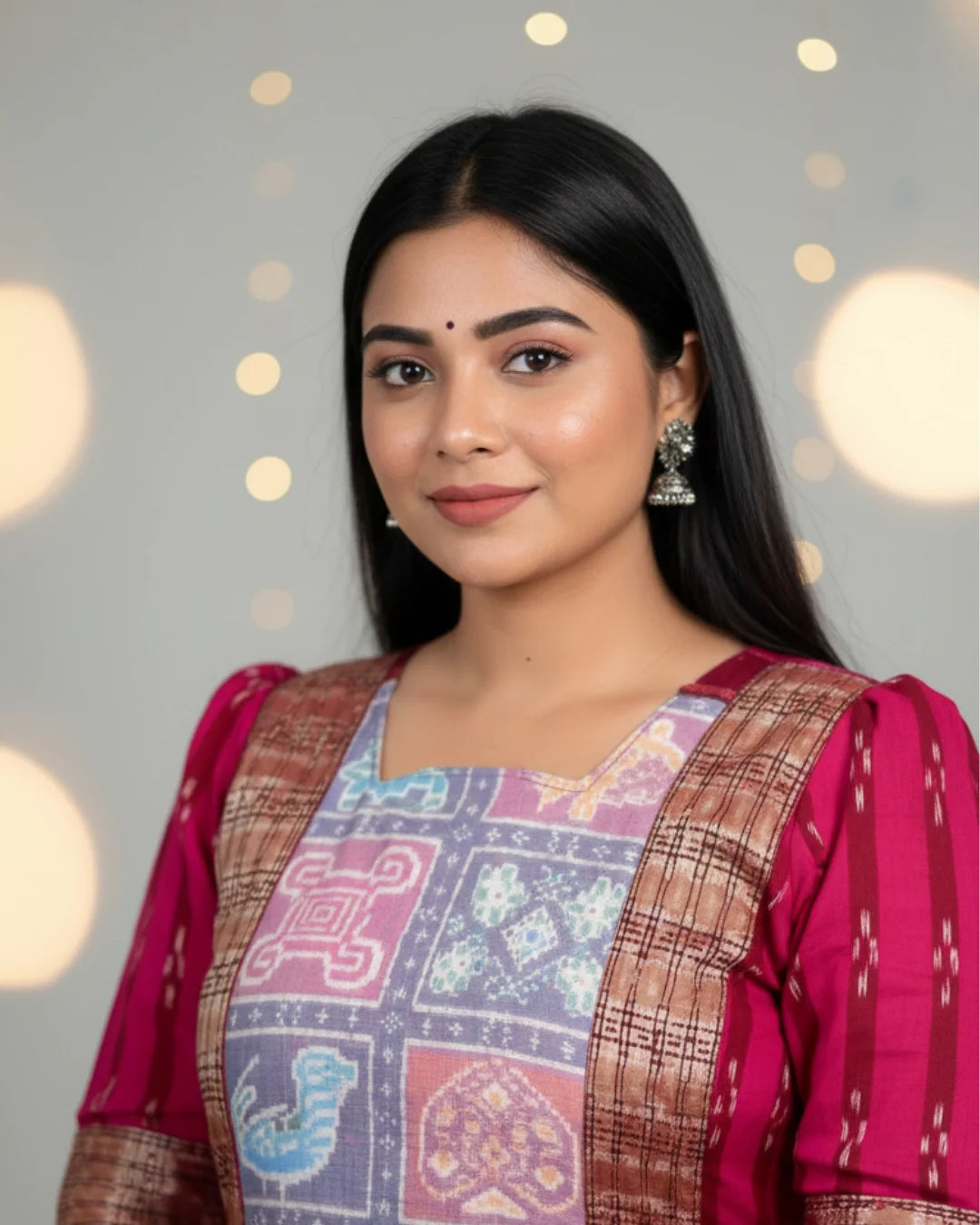 Chitralekha Deep Rani Pink Sambalpuri Handloom Cotton Anarkali Dress