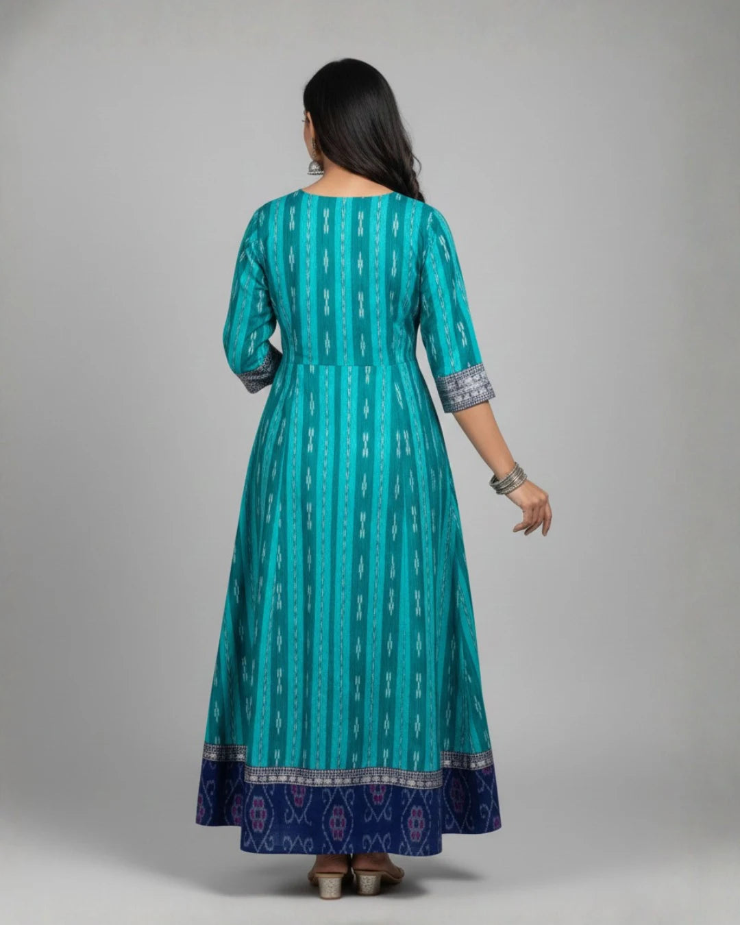 Nilambika Teal & Indigo Sambalpuri Handloom Anarkali Dress