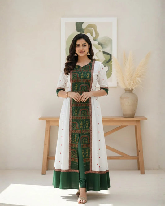 Sveta Harita White & Emerald Sambalpuri Handloom Gown