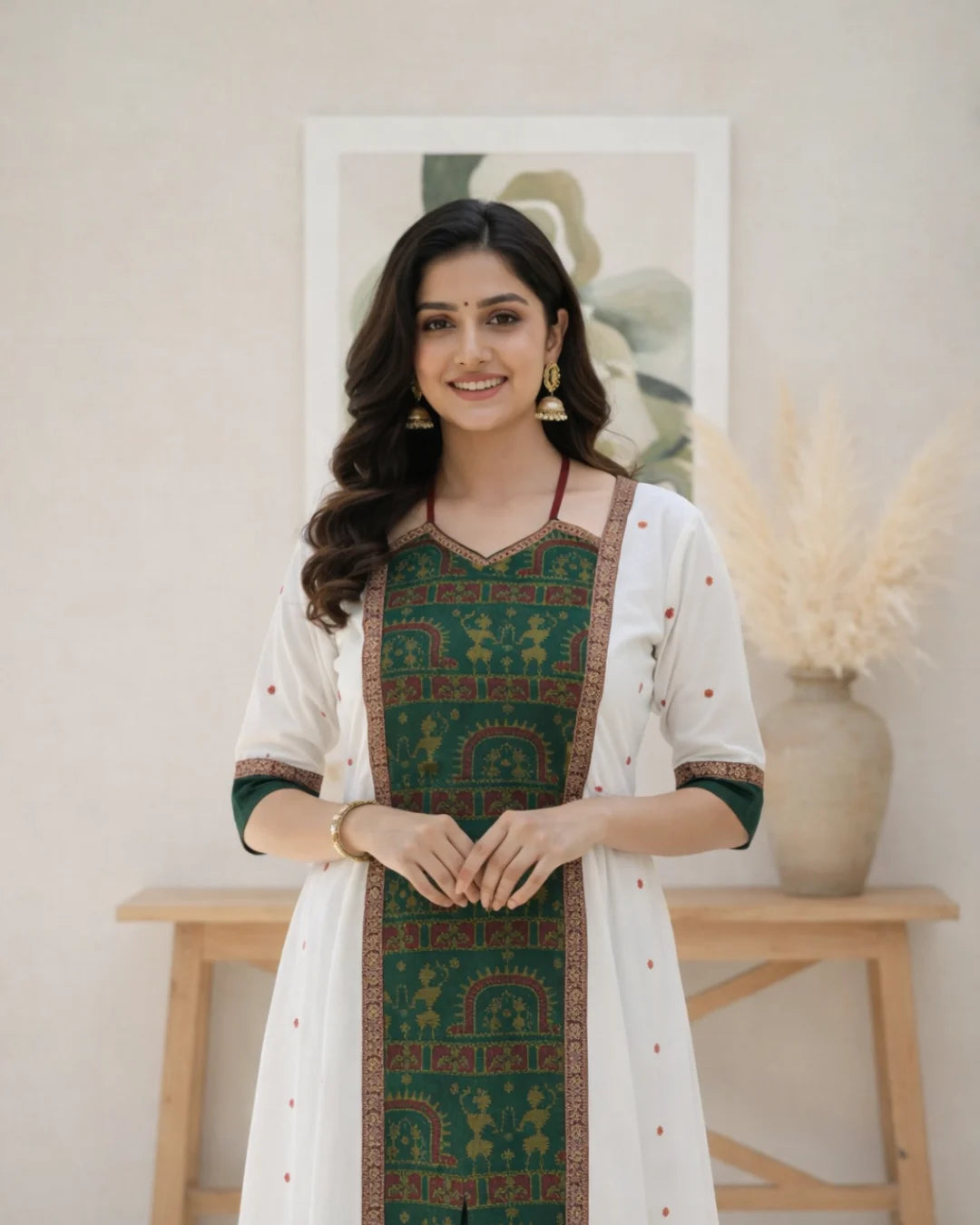 Sveta Harita White & Emerald Sambalpuri Handloom Gown