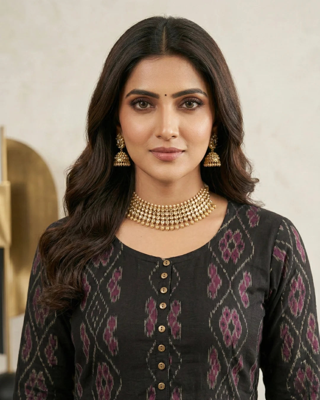 Nila Harita Black & Olive Green Sambalpuri Handloom Gown