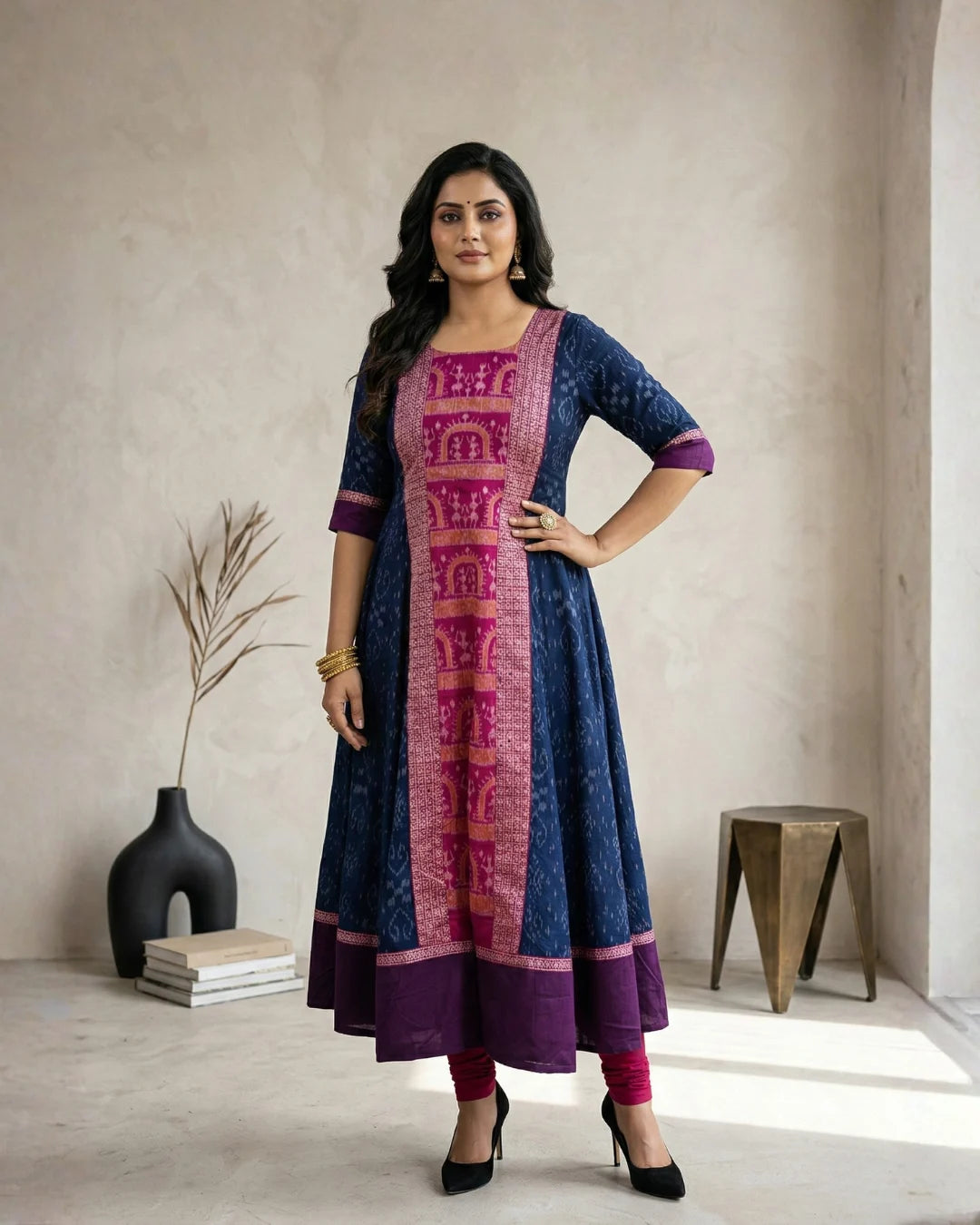 Nila Madhavi Royal Blue & Magenta Sambalpuri Handloom Gown