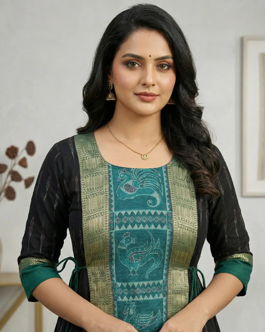 Syama Harita Black & Emerald Green Sambalpuri Handloom Gown - PINDHAN