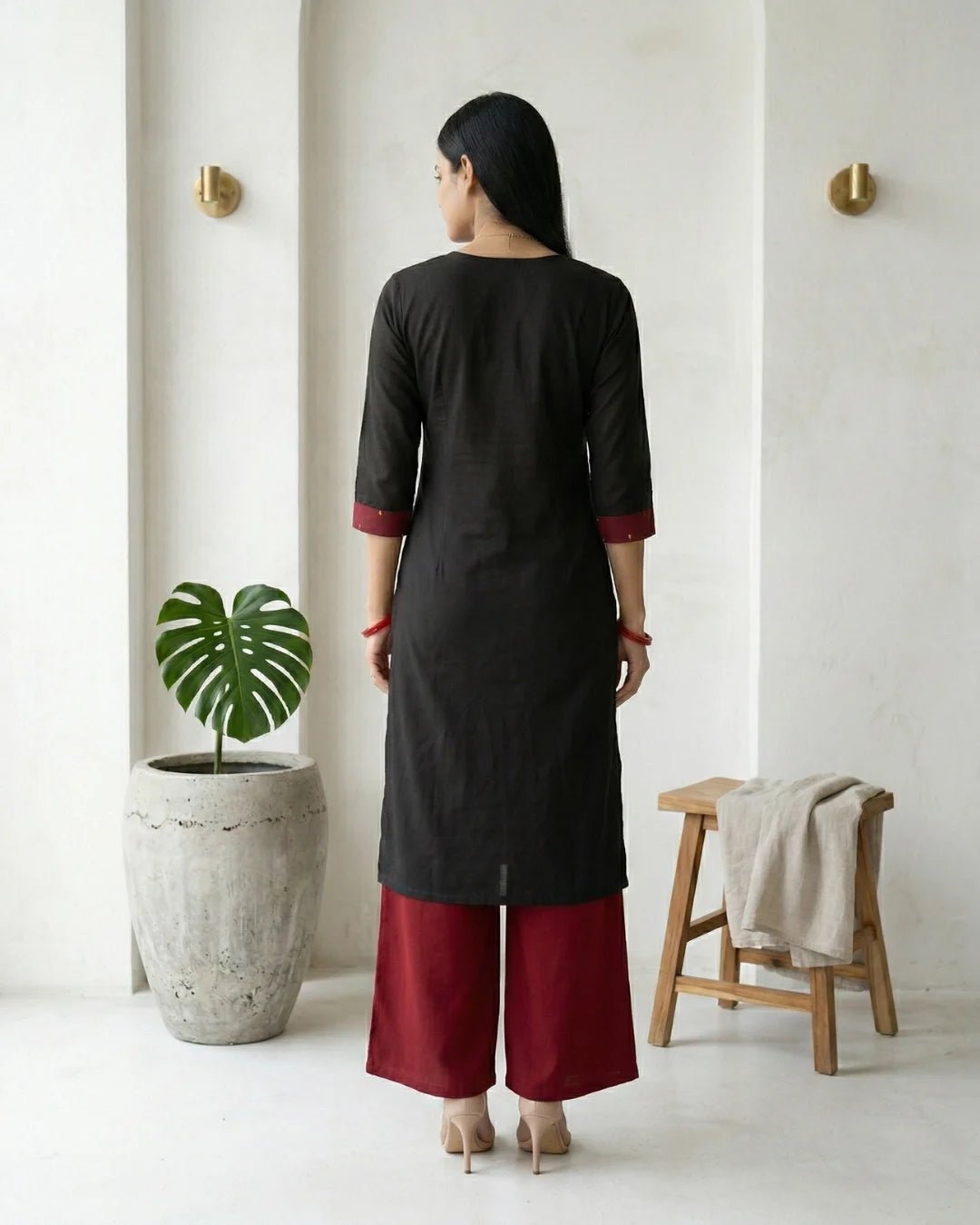 Mrnalini Black & Maroon Sambalpuri Ikat Kurti - PINDHAN
